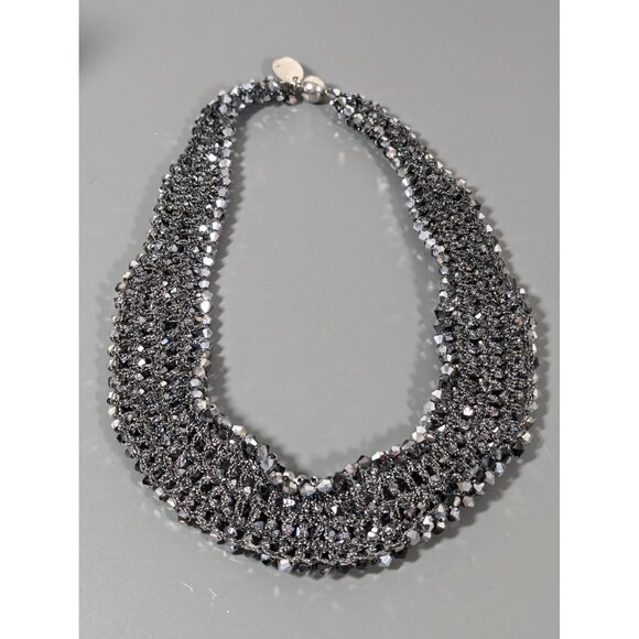 RUSH by Denis & Charles SIlver Gray Glass Bead Collar Necklace 16" - Picture 9 of 10